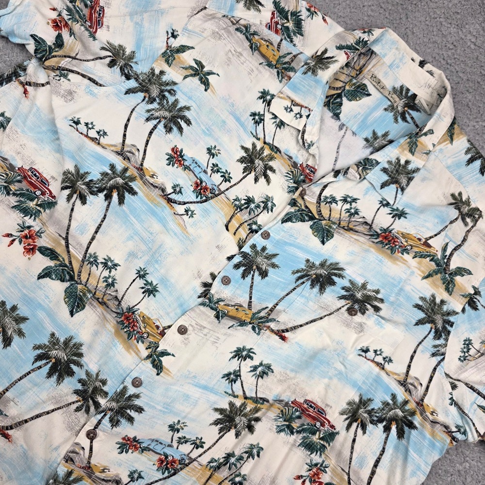 Batik Bay Hawaiian Shirt Mens 4XB Blue Tropical Classic Car Palm Tree Rayon